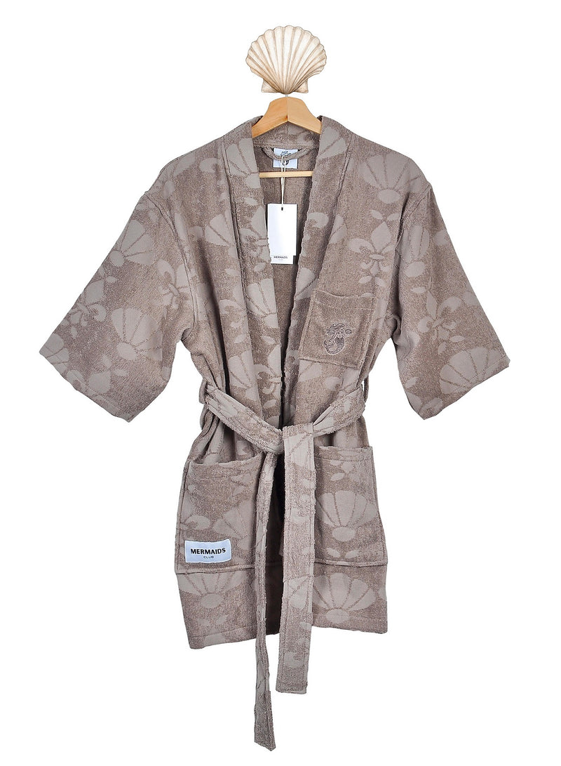 Coco Beach brown V-neck cotton beach robe Dubai — Mermaids Club