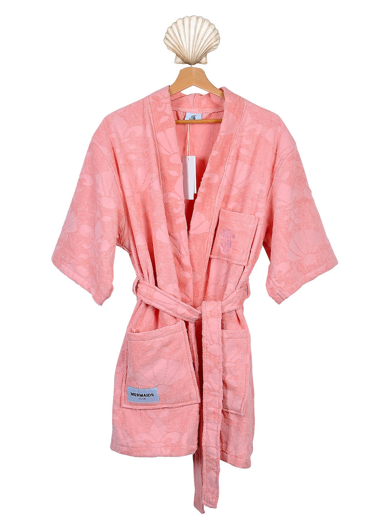 Coral Blush pink V-neck cotton beach robe Dubai — Mermaids Club