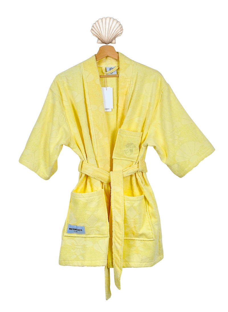 Honey Sun yellow V-neck cotton beach robe Dubai — Mermaids Club