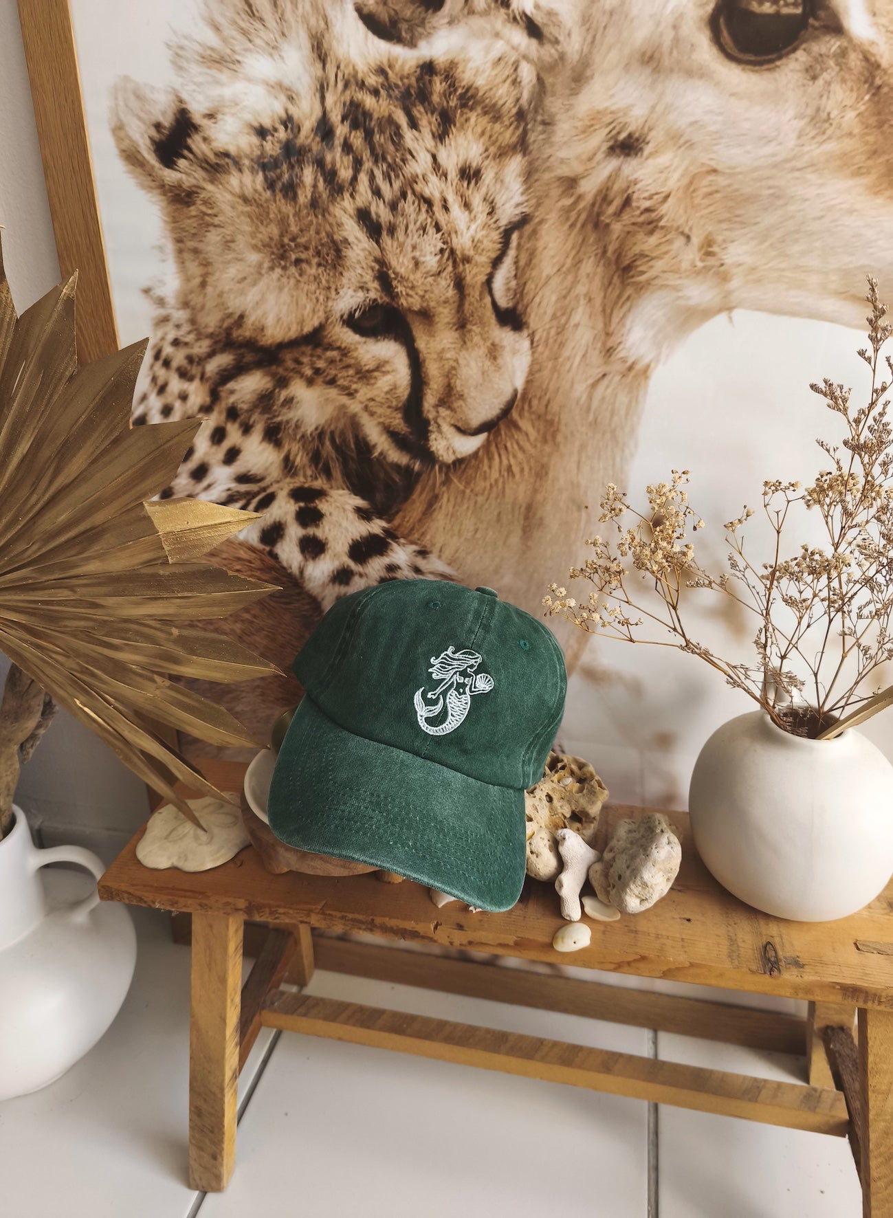 Green Match Cap by Mermaids Club, elegant cap by the beach