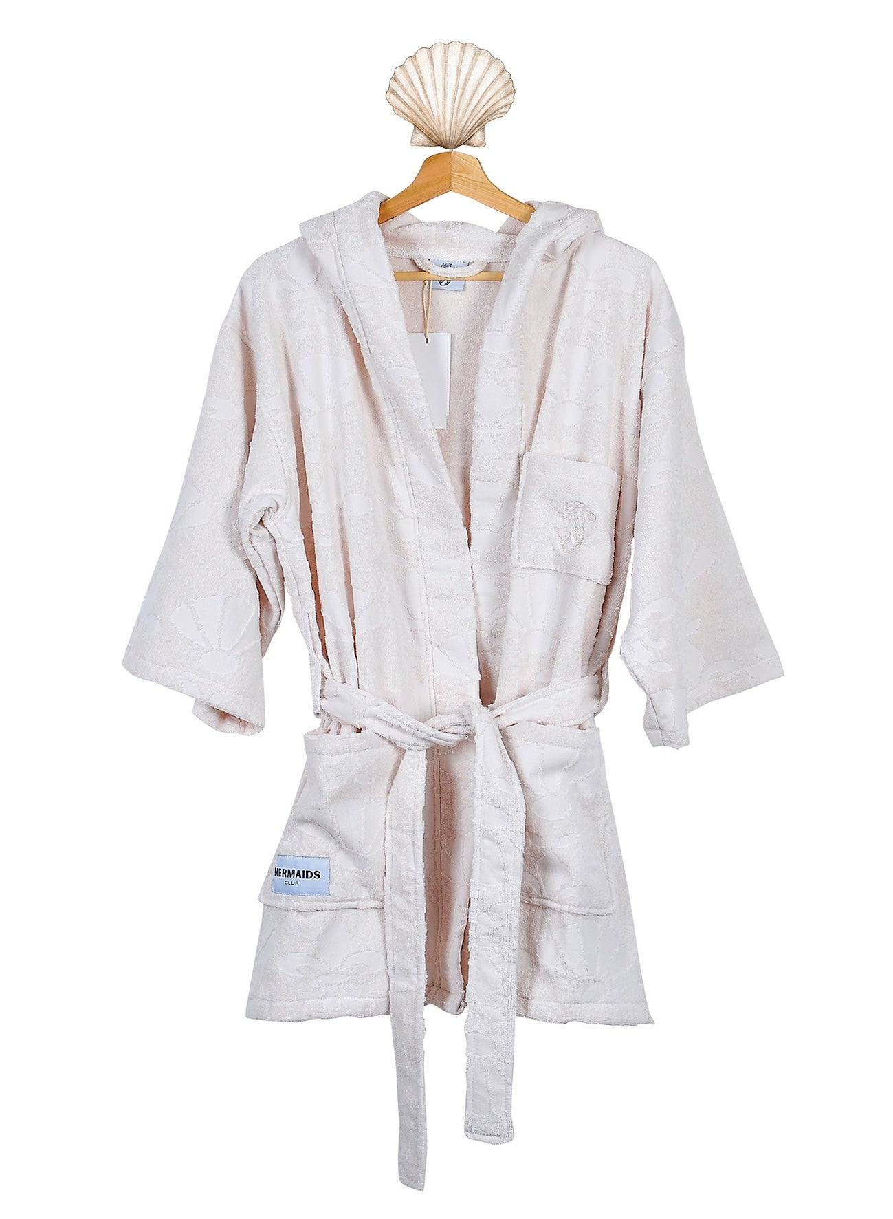 White hooded beach cover up front view 100% cotton Dubai — Mermaids Club