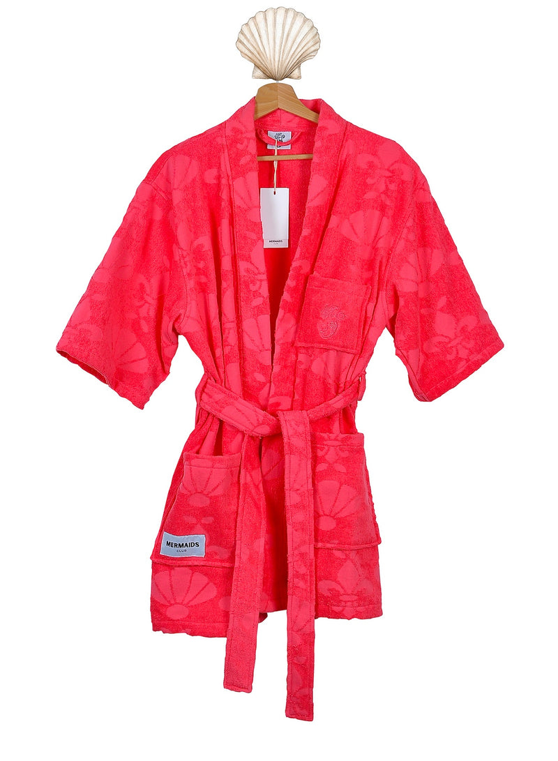 Sunset Glow red V-neck cotton beach robe Dubai — Mermaids Club